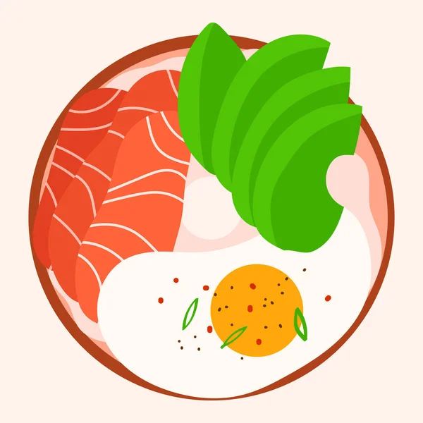 Délicieux Petit Déjeuner Dessin Animé Avec Oeuf Frit Avocat Tranches — Image vectorielle