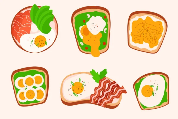 Σάντουιτς Χειροποίητα Αυγά Μεμονωμένες Έννοιες Γεύματος Κινουμένων Σχεδίων — Διανυσματικό Αρχείο