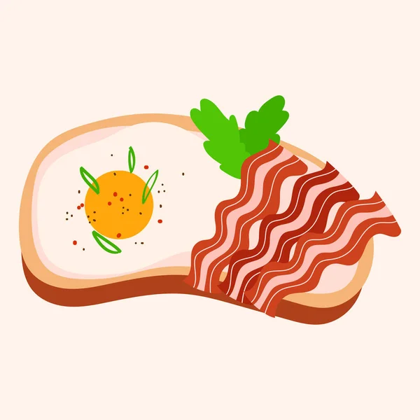 Τηγανητό Αυγό Και Μπέικον Κομμάτι Ψωμί Την Απεικόνιση Φορέα Άνηθου — Διανυσματικό Αρχείο