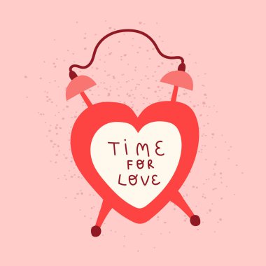 Vektör karalama alarmını sevme zamanı. Pembe arka planda izole edilmiş çizgi film alarm saati