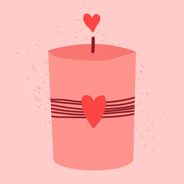 手拉着心和线的浪漫的蜡烛 粉红背景的情人节孤立载体贴纸 — 图库矢量图片
