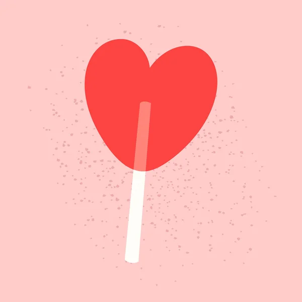 Rött Hjärta Lolly Pop Vektor Ikon Isolerad Rosa Bakgrund Hjärtformade — Stock vektor
