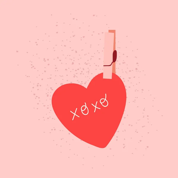 Διανυσματική Κόκκινη Καρδιά Και Ξύλινη Καρφίτσα Ροζ Μεμονωμένο Αυτοκόλλητο Doodle — Διανυσματικό Αρχείο