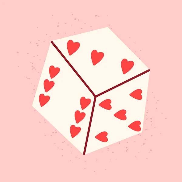 Hand Drawn Dice Hearts Isolated Vector Sticker Valentines Day Pink — Stock Vector