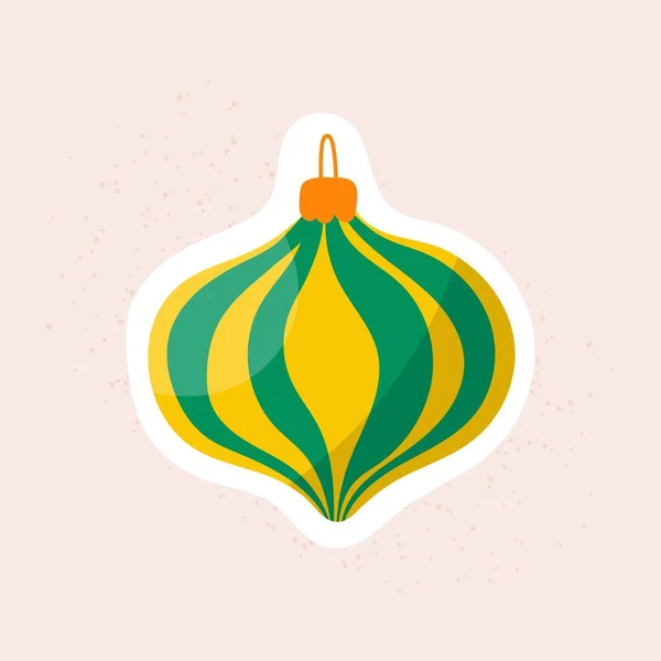 Stiker Bola Natal Yang Datar Dekorasi Pohon Natal Berwarna Tangan - Stok Vektor