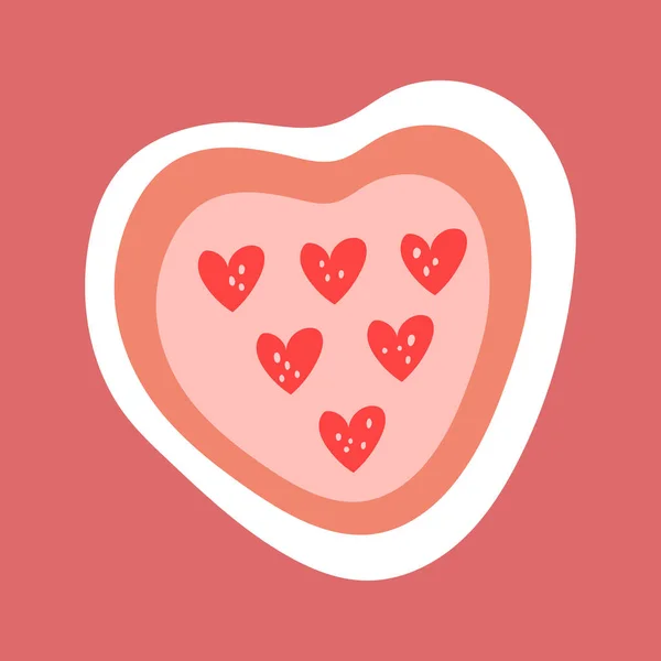 Hjärtan Forma Pizza Klistermärke Isolerade Handritade Hjärtan För Alla Hjärtans — Stock vektor