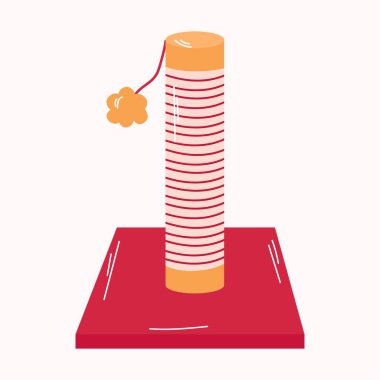 Cat scratching post with pompom. Vector hand drawn illustration.