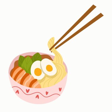 Geleneksel Japon ramen kasesi. Vektör el çizimi..