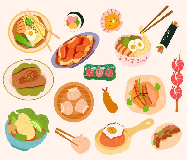 Cuisine Traditionnelle Asiatique Cuisine Chinoise Japonaise Coréenne Menu Design Avec — Image vectorielle
