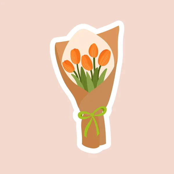 Bukiet Pomarańczowych Tulipanów Opakowaniu Rzemiosła Wektor Ilustracji Odizolowane Świeże Kwiaty — Wektor stockowy