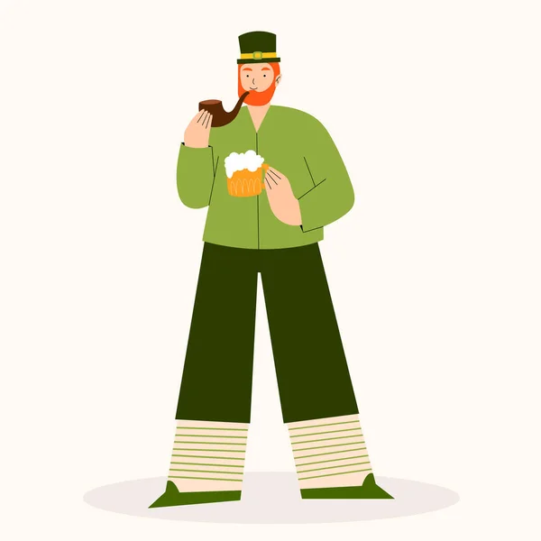 Een Patricks Dag Poster Met Een Man Een Groene Outfit — Stockvector