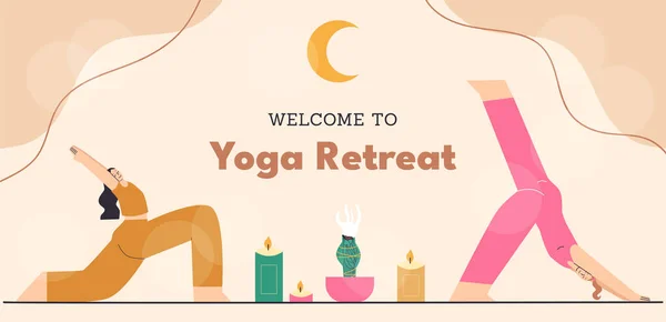 Retiro Yoga Práctica Espiritual Bandera Meditación Vector Dibujado Mano Ilustración — Vector de stock