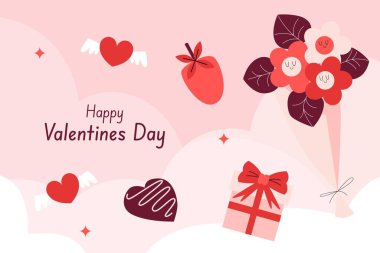 Vektör düz valentins günlük aşk arkaplan şablonu