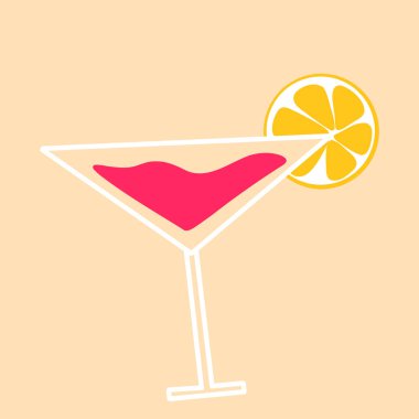 Limonlu martini kokteyli. Vektör el çizimi çizgi film illüstrasyonu.