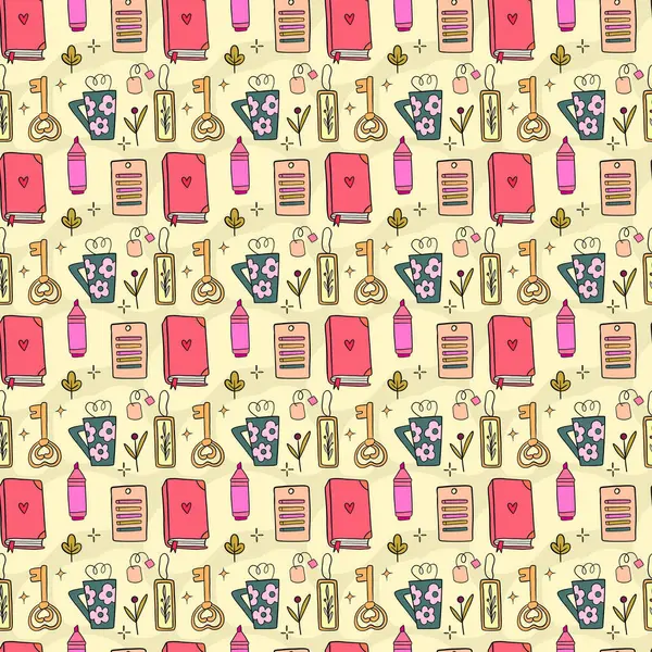 stock vector Cozy Bookish Icons Seamless Pattern. Vector illustration