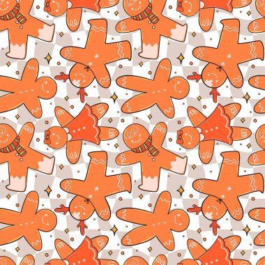 Neşeli Zencefilli Kurabiye Kusursuz Şenlikli Karakterler. Vektör illüstrasyonu