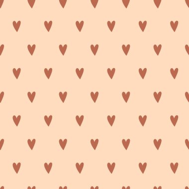 Bej bir arka planda kusursuz kahverengi kalp deseni. Vektör illüstrasyonu