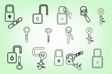 Collection of key lock symbol icons set security silhouette for decorative abstract background vector illustration 