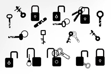 Set of key lock security silhouette icon element for decorative abstract background vector illustration 
