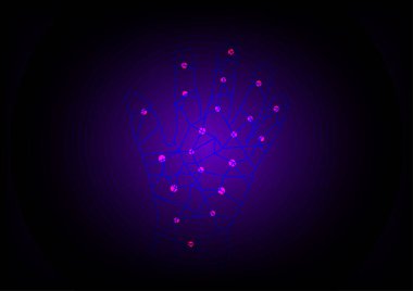 El taraması tanımlandı. Fütürist siber uzay internetini analiz et. Çevrimiçi, soyut, grafik tasarım vektörü ilüstrasyonu.