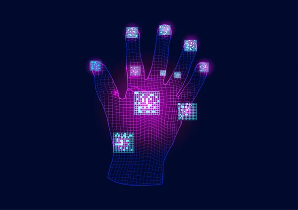 Scan Analyse Identifizierter Hand Technologie Kodierung Digitaler Vernetzung Abstrakte Hintergrund — Stockvektor