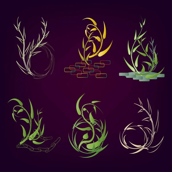 植物の葉のコレクション 植物の美学的なインテリア抽象的な背景アートグラフィックデザインのベクターのイラスト — ストックベクタ