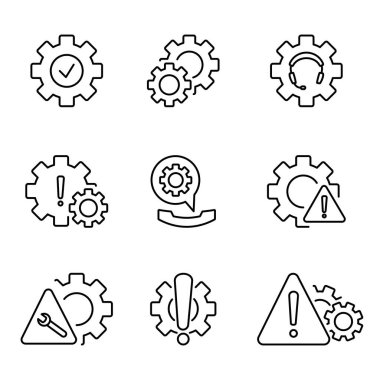 Teknik uyarı simgesi. Program ayarları sorunu. Aygıt yapılandırma sorunu. Düzenlenebilir felç. Vektör