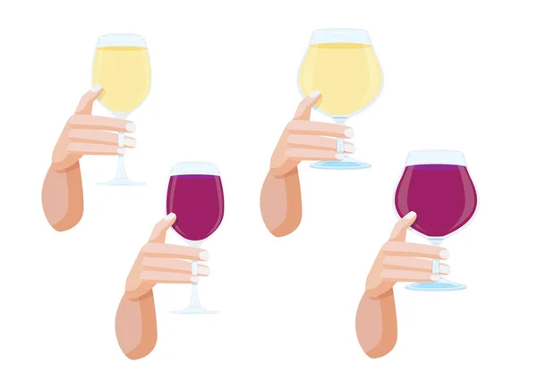 Glas Champagner Der Hand Isoliert Und Weinglas Auf Weißem Hintergrund — Stockfoto
