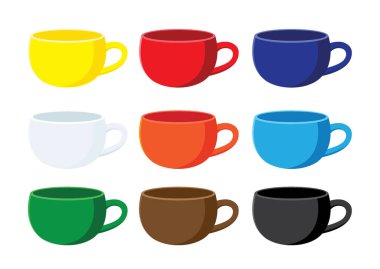 Beyaz arkaplan illüstrasyon vektöründe çok renkli kahve fincanı