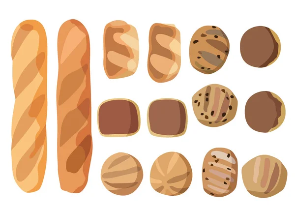 Köstliche Weiche Brot Und Bäckerei Auf Weißem Hintergrund Illustration Vektor — Stockfoto