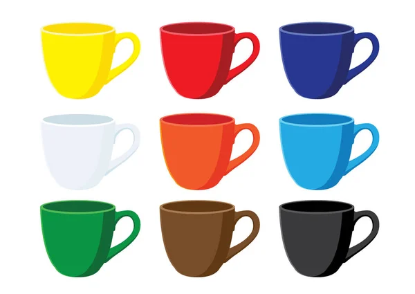 白色背景图矢量上的咖啡杯多种颜色 — 图库照片