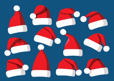 Şapka Noel Baba dekorasyon ve tasarım mavi arkaplan illüstrasyon vektörü izole 