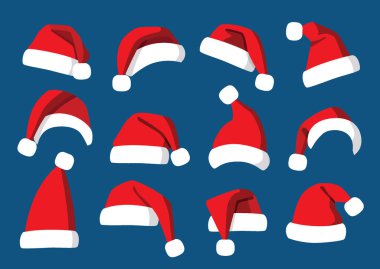 Şapka Noel Baba dekorasyon ve tasarım mavi arkaplan illüstrasyon vektörü izole 