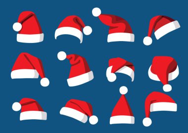 Şapka Noel Baba dekorasyon ve tasarım mavi arkaplan illüstrasyon vektörü izole 
