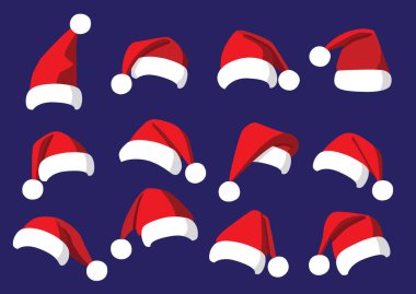 Şapka Noel Baba dekorasyon ve tasarım mavi arkaplan illüstrasyon vektörü izole 