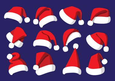 Şapka Noel Baba dekorasyon ve tasarım mavi arkaplan illüstrasyon vektörü izole 