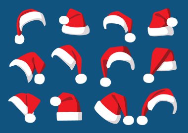 Şapka Noel Baba dekorasyon ve tasarım mavi arkaplan illüstrasyon vektörü izole 
