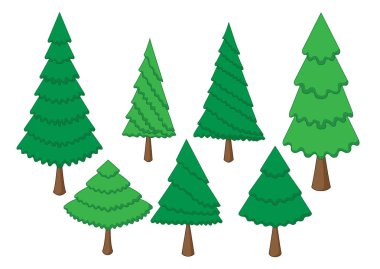 Ağaç çamı kümesi koleksiyonu beyaz arkaplan illüstrasyon vektöründe izole edildi