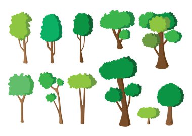Beyaz arkaplan illüstrasyon vektöründe izole edilmiş yeşil ağaç taze set koleksiyonu 