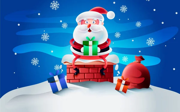 Niebieskie Tło Boże Narodzenie Figurą Santa Clause Prezenty — Zdjęcie stockowe