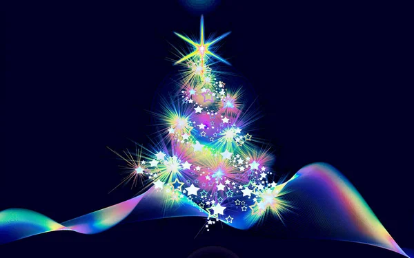 Vakantie Kerst Achtergrond Met Feestelijke Decoratie Boom Sterren Een Blauwe — Stockfoto