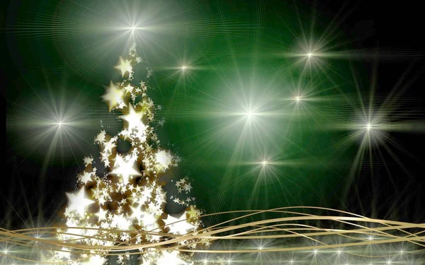 Kerstboom Buiten Met Verlichting Zwarte Achtergrond Gedecoreerde Boom Illustratie — Stockfoto