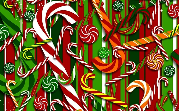 Fondo Caramelo Multicolor Palos Dulce Diente Concepto Navidad Ilustración — Foto de Stock
