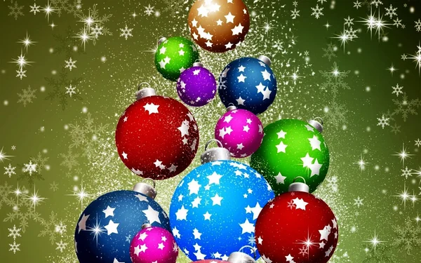 カラフルなクリスマスの装飾品のクローズアップショット 色の背景にクリスマスボール イラスト — ストック写真