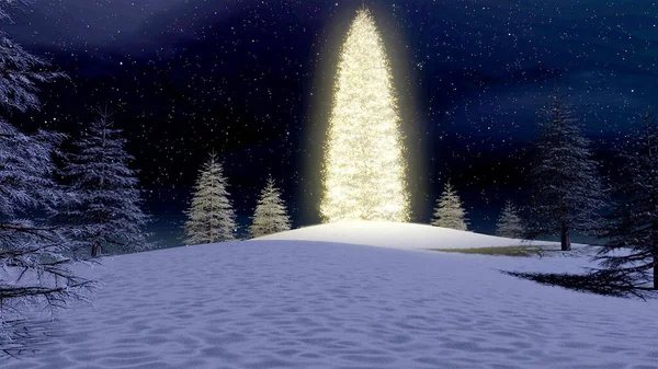 Uma Exibição Uma Árvore Natal Enorme Noite Fundo Azul — Fotografia de Stock