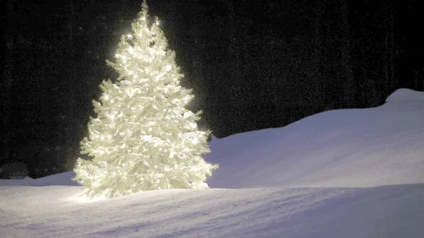 Muestra Gran Árbol Decoración Navidad Por Noche Ilustración —  Fotos de Stock