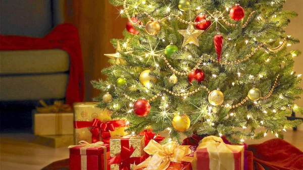 Galletas Regalos Bajo Árbol Navidad Feliz Navidad —  Fotos de Stock