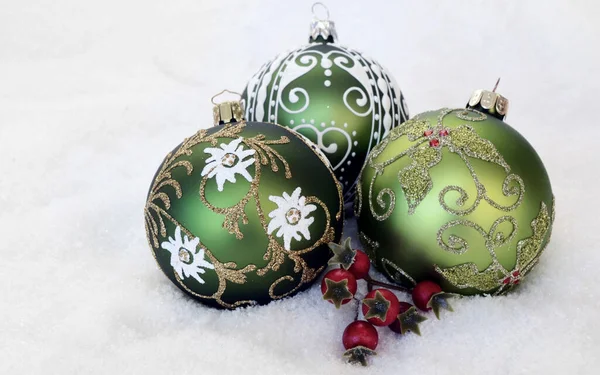 Tres Bolas Navidad Decoración Concepto Vacaciones Invierno —  Fotos de Stock