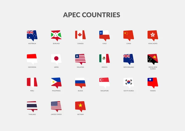 Apec Азіатсько Тихоокеанське Економічне Співробітництво Країни Chat Flag Icon Set — стоковий вектор