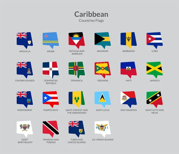 Caribbean Countries Countries Flag Icons Collection — Stock Vector